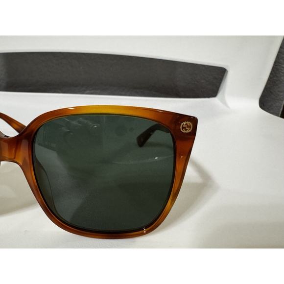GUCCI GG0022S-002 Women's Cateye Sunglasses Havana Tortoise Gold Logo/Green 57mm - Picture 4 of 15